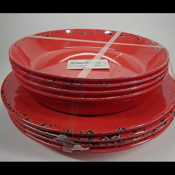 Tommy Bahama Melamine Christmas Red Crackle Plates Bowls 8pc - Picture 7 of 7
